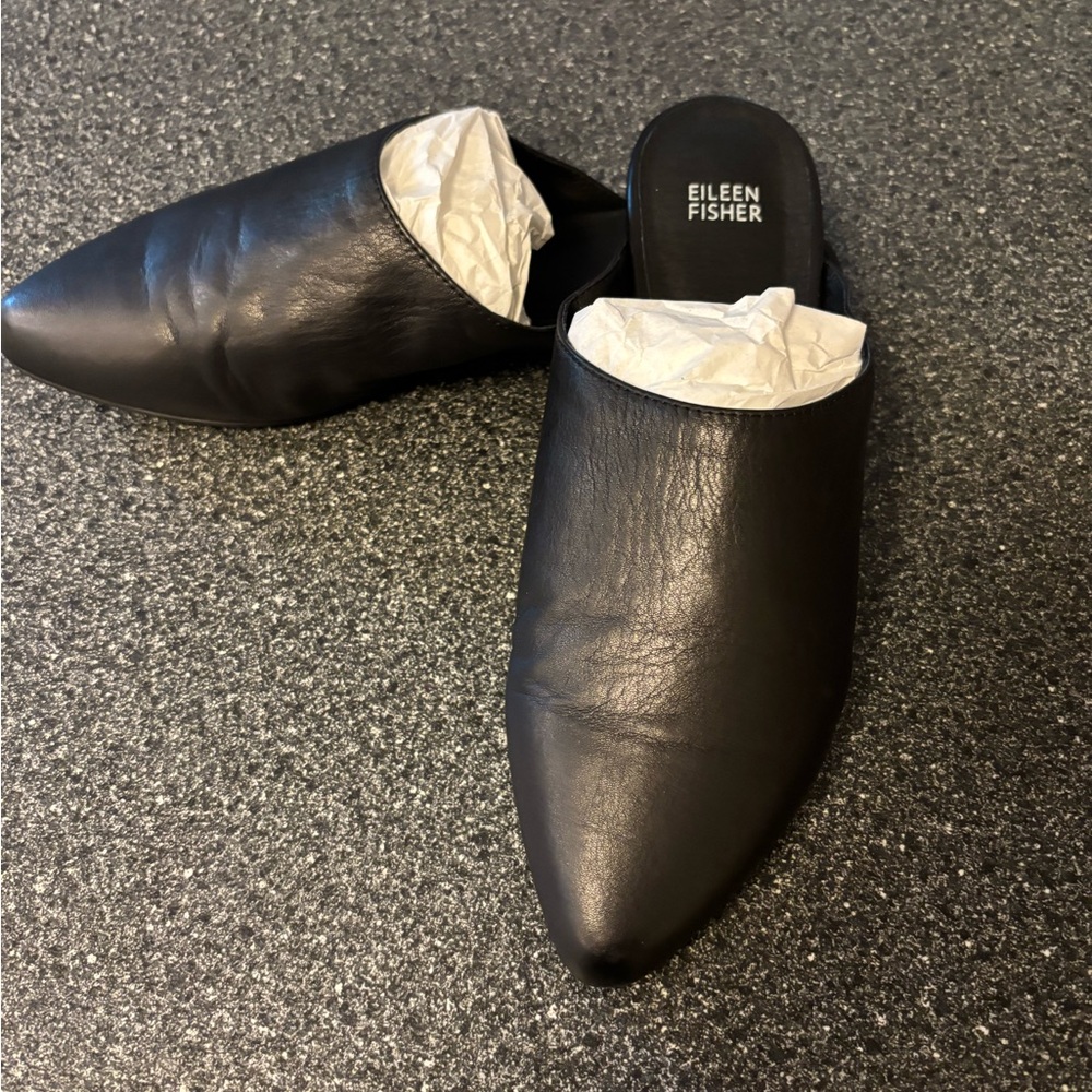 Eileen Fisher Black Leather Mules